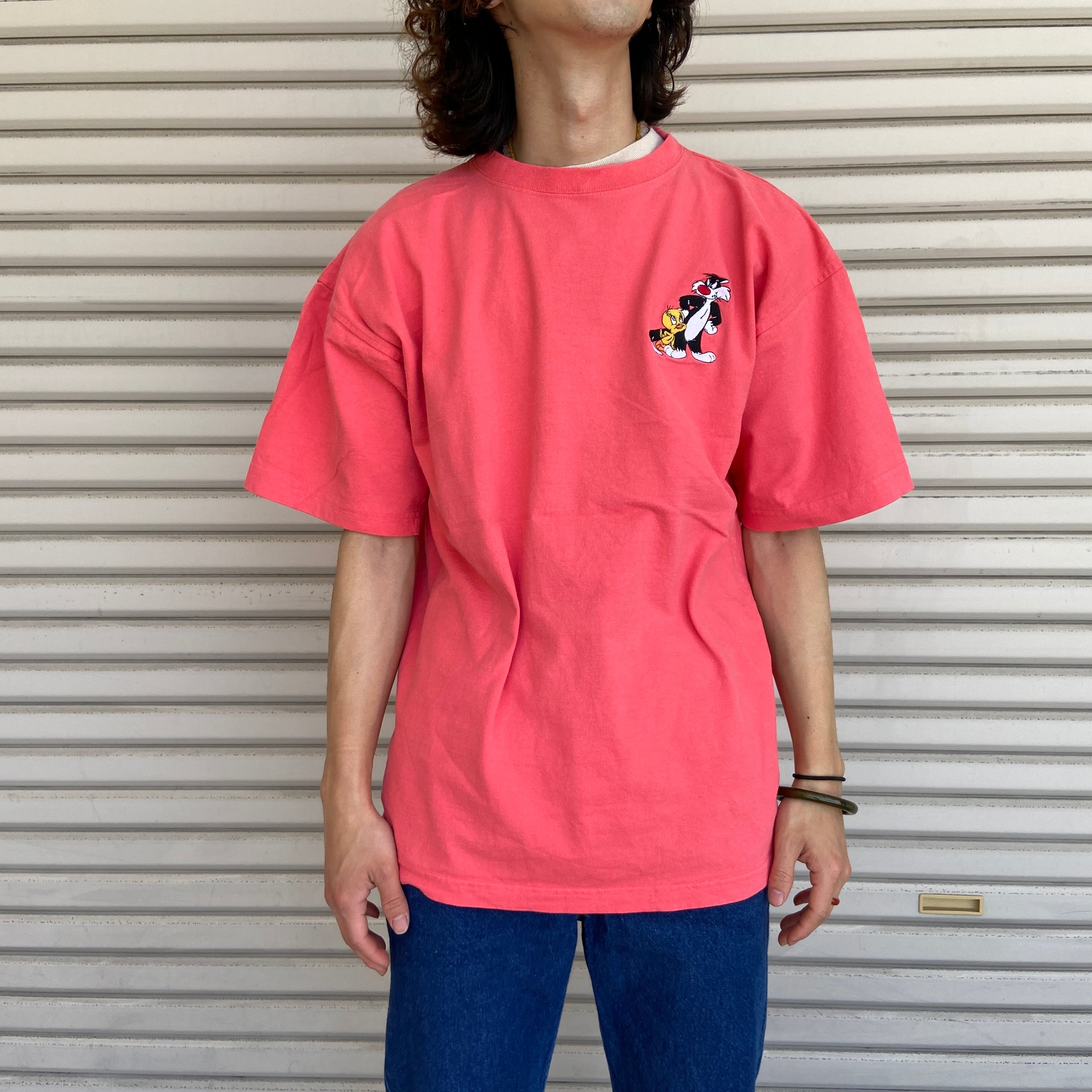送料無料』90s ルーニーテューンズ キャラクターTシャツ 刺繍プリント 