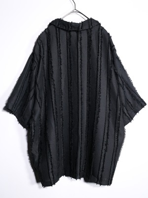 XXL fringe stripe open collar shirt