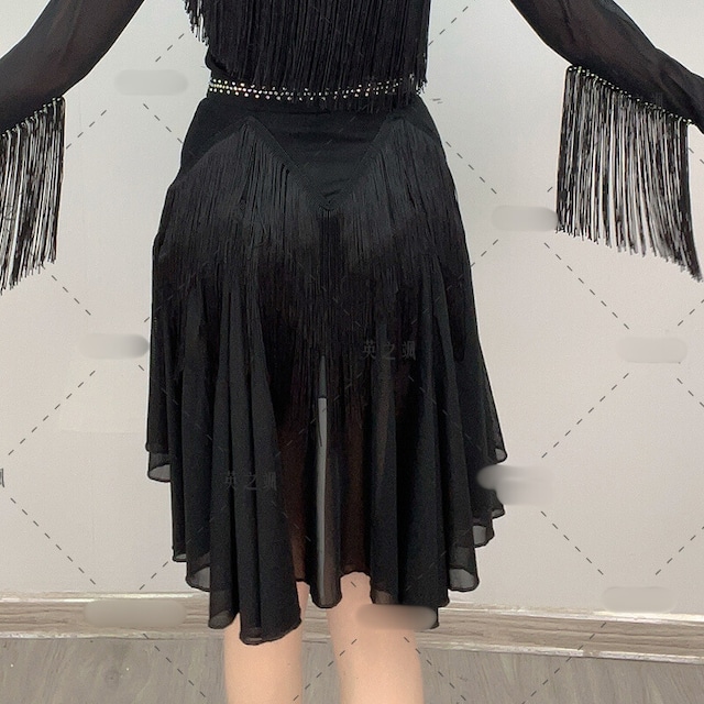 フリンジ ミディアム フレア アシンメトリースカート ds1056