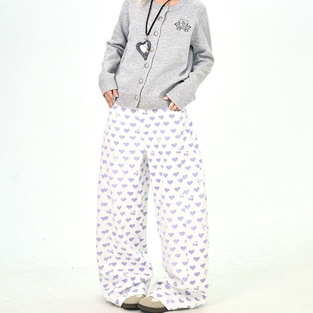 ハートオールプリントリラックスパンツ   R01069
