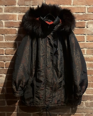 【Caka act3】Damask Pattern Vintage Hooded Padded Jacket