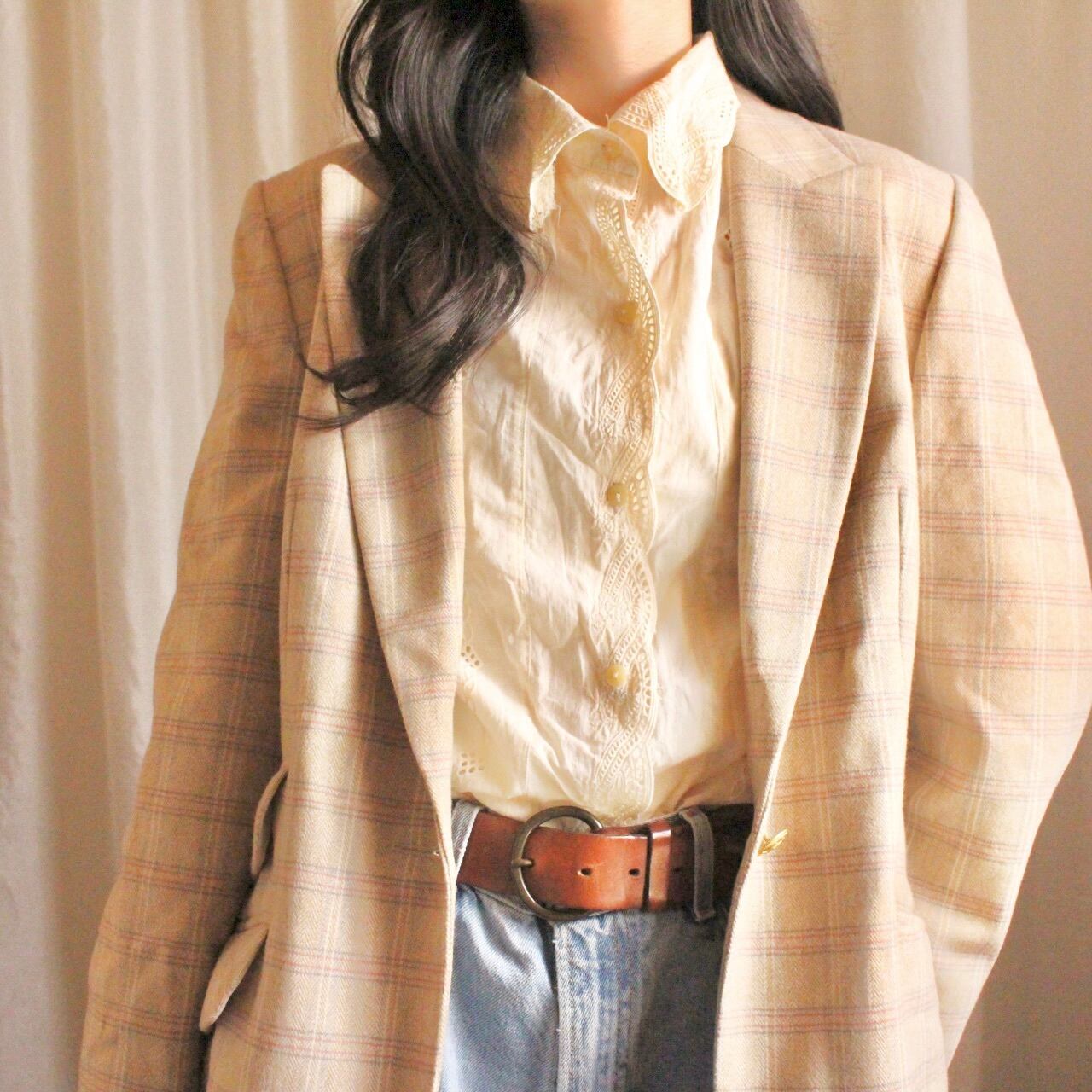 チェックジャケット ライトベージュ elegance【885】