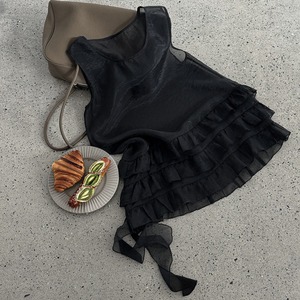 frill asymmetrical sleeveless tunic　J00513