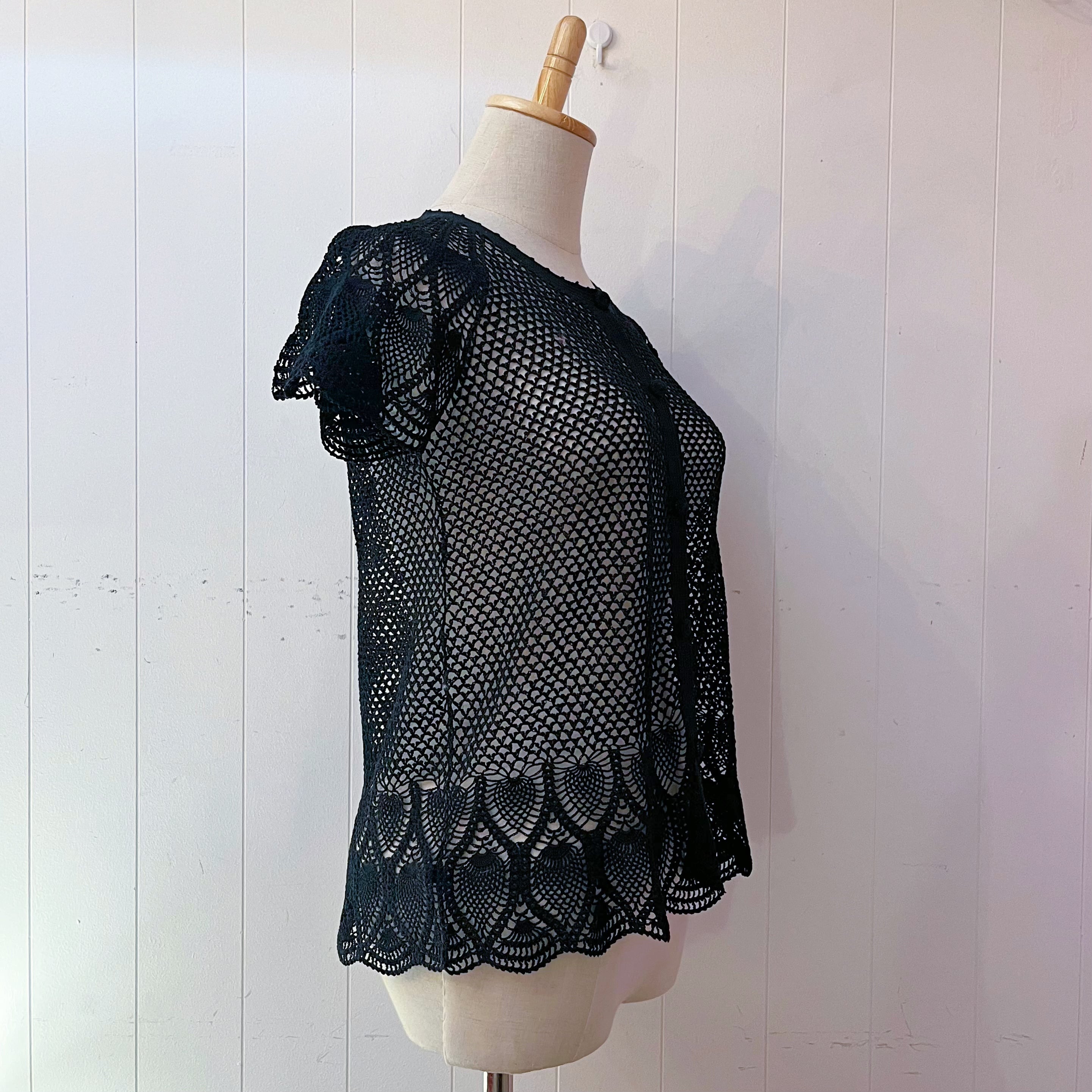 black cotton mesh knit cardigan