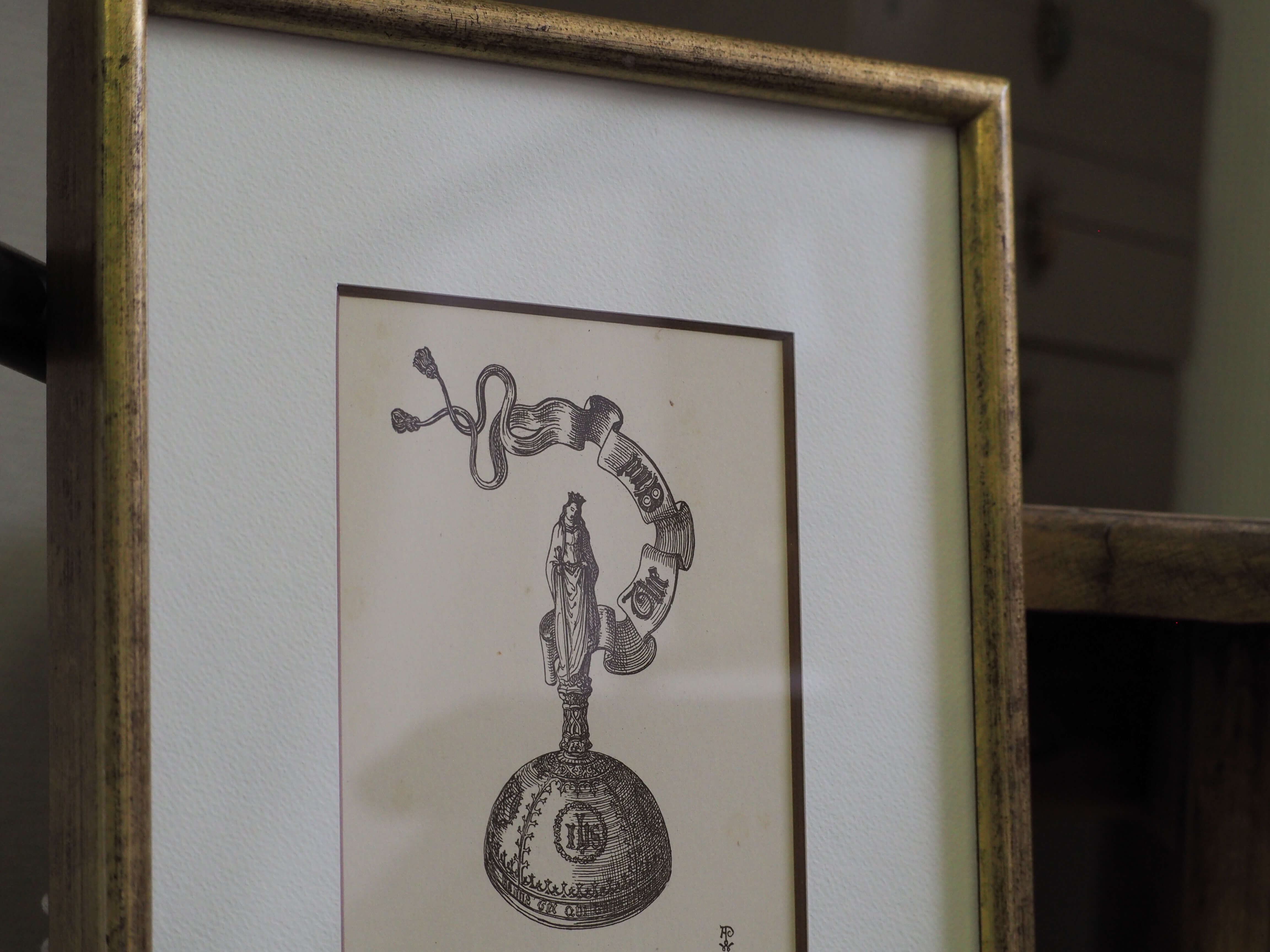 額装アート｜イギリス 15世紀と16世紀の装飾品 聖母マリア像の鐘