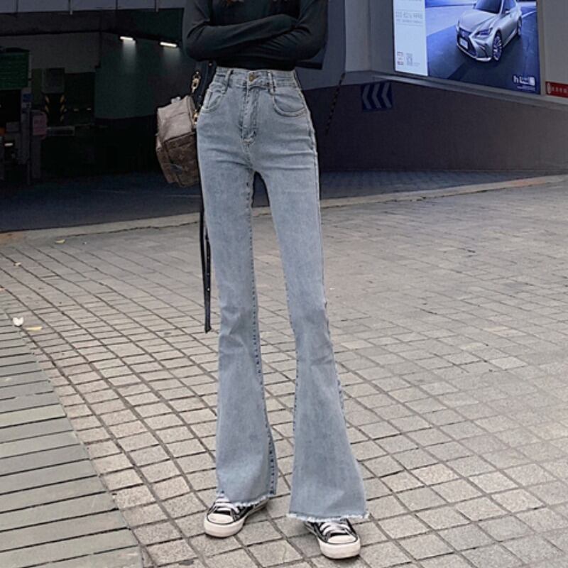 -ウエストワイドレッグブラックジーンズレディースパンツ2020初春新作ワイルドハイウエストスリムフレアパンツ YY-ファッション69812641340