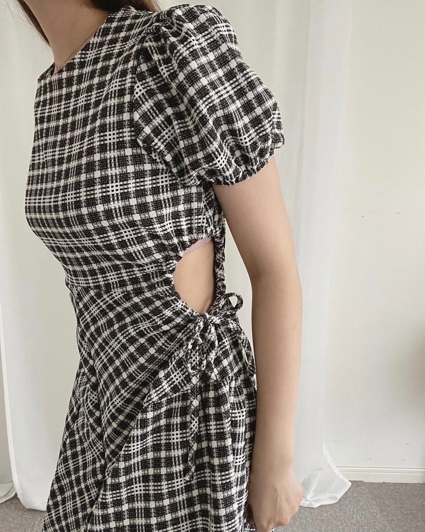 パフスリーブチェック柄ワンピースco0343 Clair