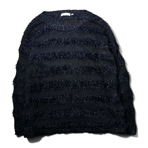 Vintage lamé × shaggy low-gauge design border knit “BLACK”