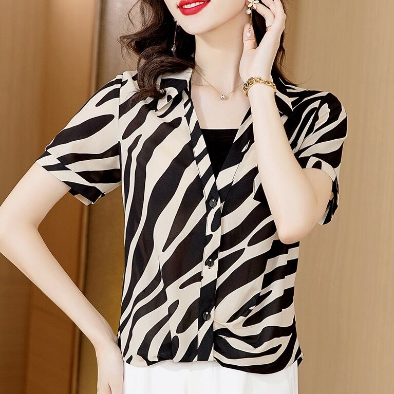 ゼブラ柄レイヤードフェイクシャツ (Z_028) | ANIGARA