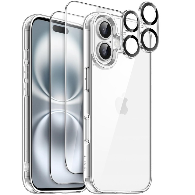 JETech 5 in 1 ケース iPhone 16用 黄ばみ防止 (クリア)
