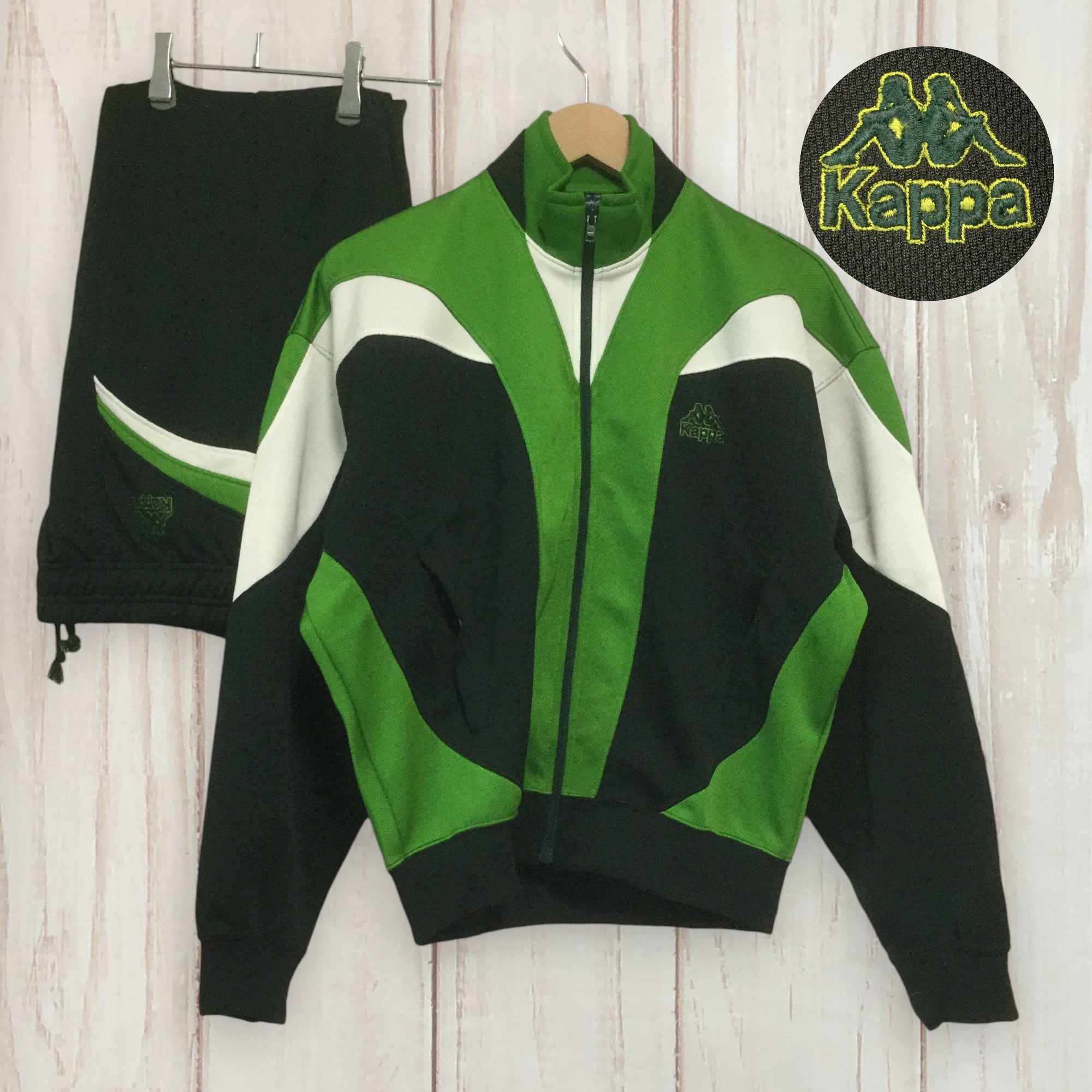 カッパ ジャージセットアップ】 90s 美品 レトロ 日本製 M 黒 緑 白