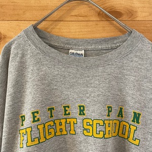 【GILDAN】プリントTシャツ ロゴ バックプリント peter pan's flight school グレー XL ビッグサイズ us古着