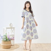 TRUBE フラワープリントVネックコットンワンピース【M~L】ホワイト