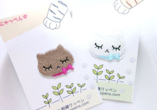 シールにもなる猫の刺繍ワッペン◆ねこだるま　白ねこ