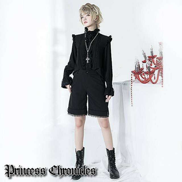 サブカル 服 地雷系 通販 王子 皇子系 ロリータ Princess Chronicles オリジナル ハーフパンツ 裾フリル レトロ 麗人 dressy ゴシック 闇かわいい