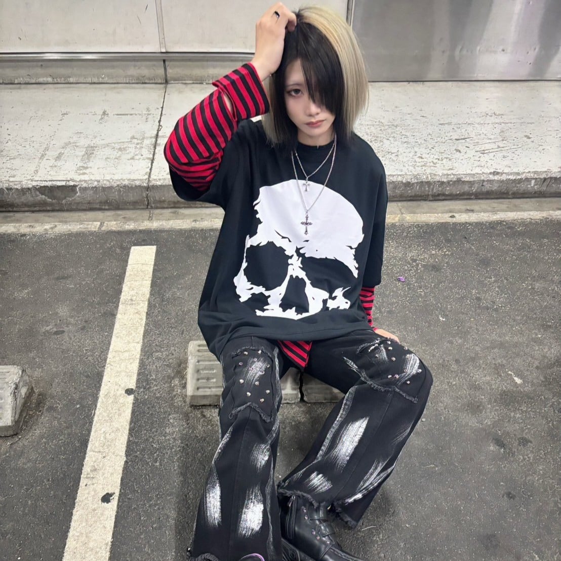 未使用 新品 ドクロ タトゥー ゴシック セクシー ブロンドガール 黒 Tシャツ Tシャツ 半袖 メンズ TATOO タトゥー ブラック 服 トップス スカル