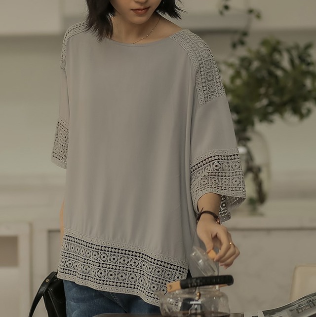 レース使いボートネックシャツ W01275