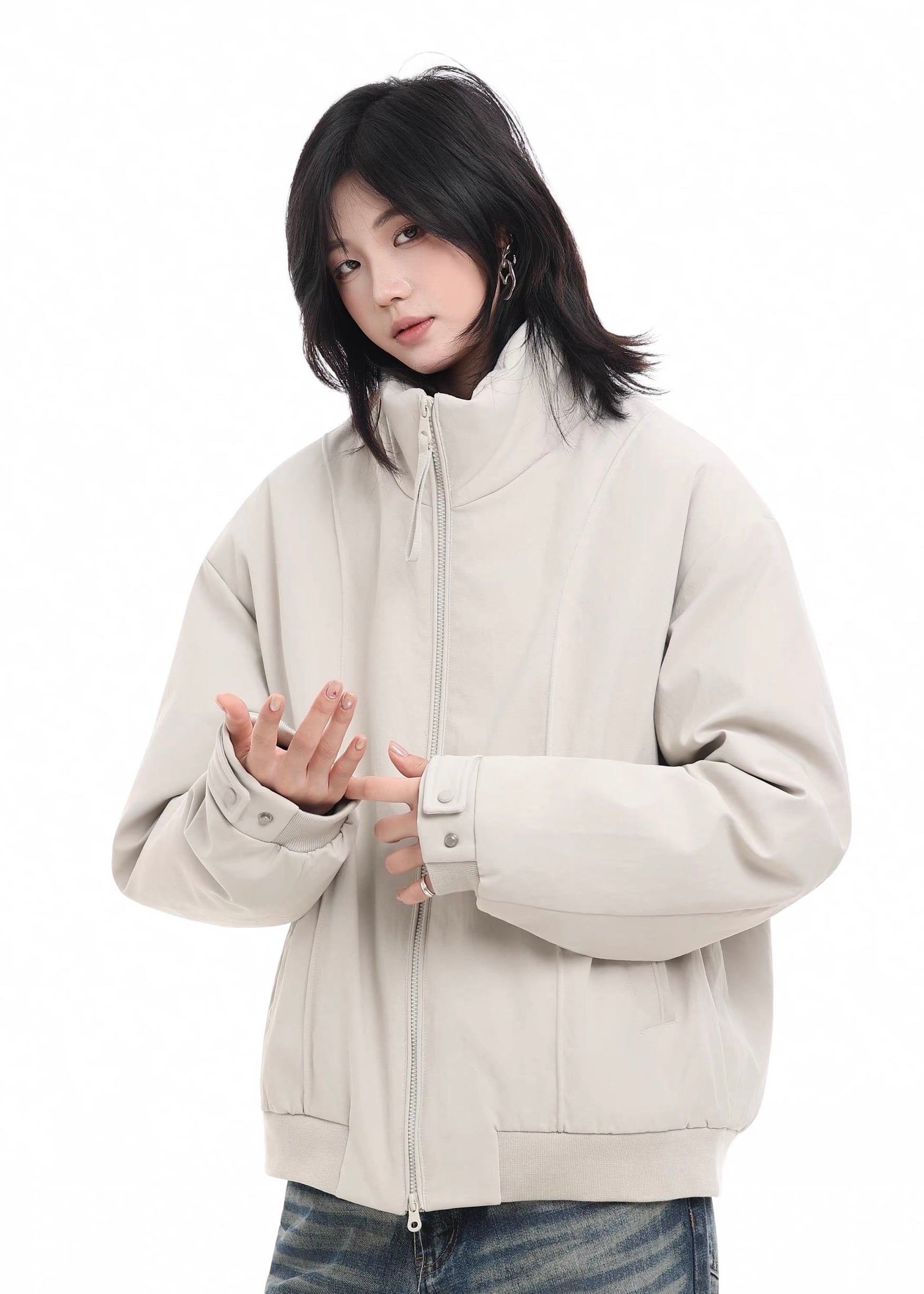 モックネックボリュームショートブルゾン / Mock Neck Volume Short Blouson