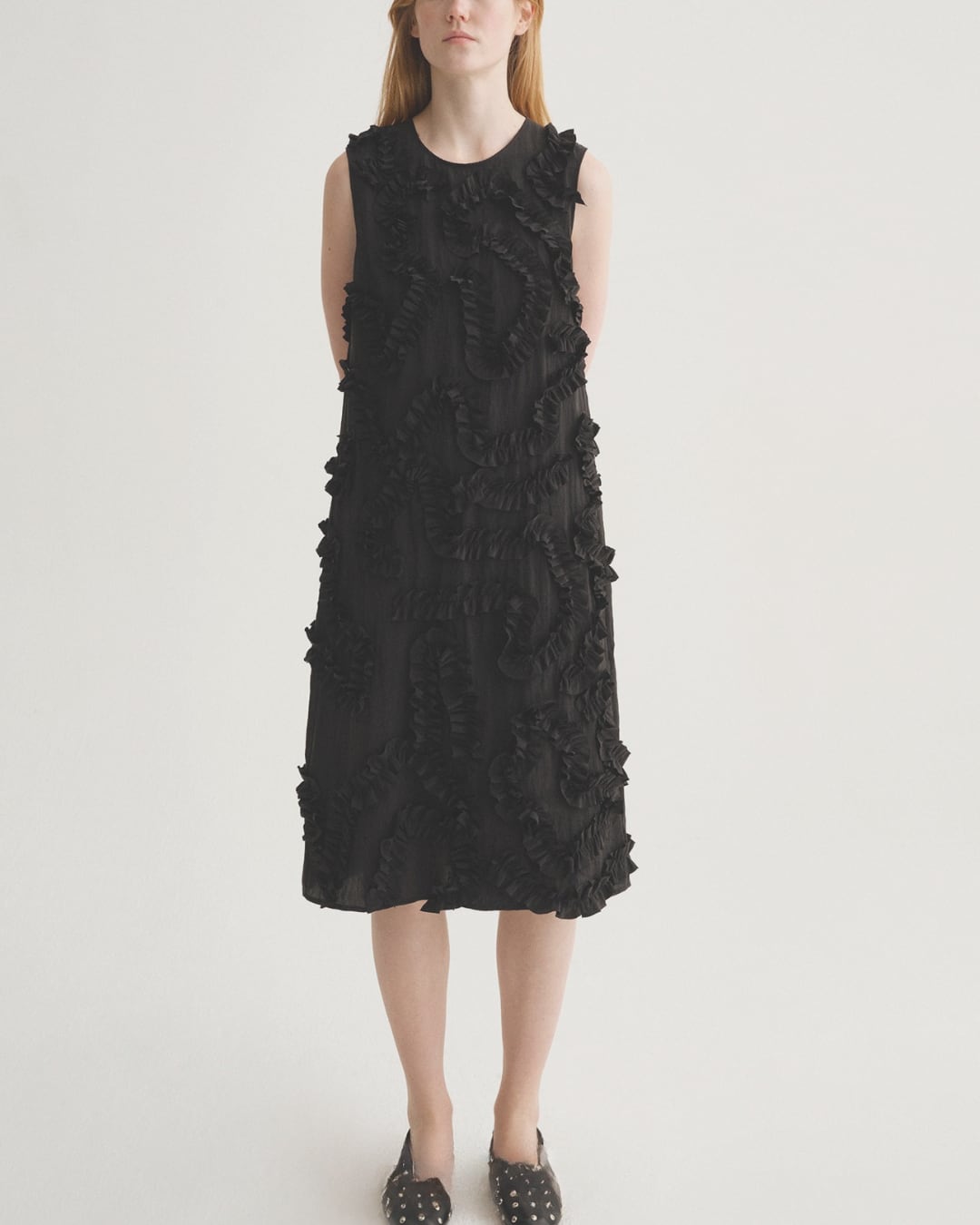 3D Frill Sleeveless Black Dress