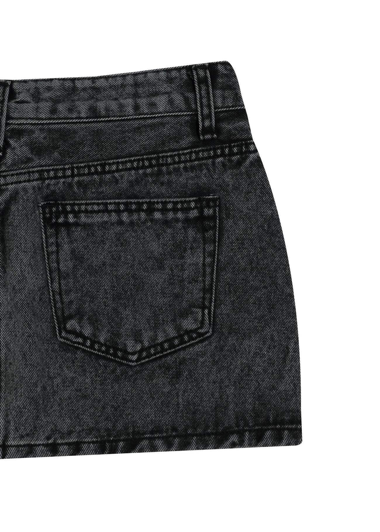 BOHEMIAN SEOUL] CROSSOVER DENIM MINI SKIRT, SNOW BLACK 正規品 韓国