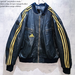 special "original re:make" three stripe design vintage leather jacket three stripe edition 