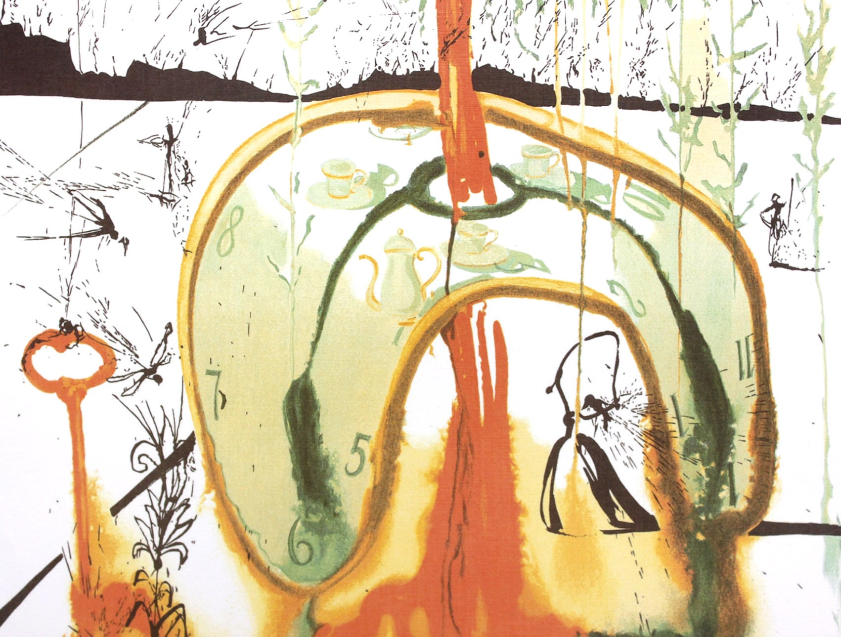 サルバドール・ダリ「不思議の国のアリス/狂ったお茶会」作品証明書・展示用フック・限定500部エディション付複製画リトグラフ