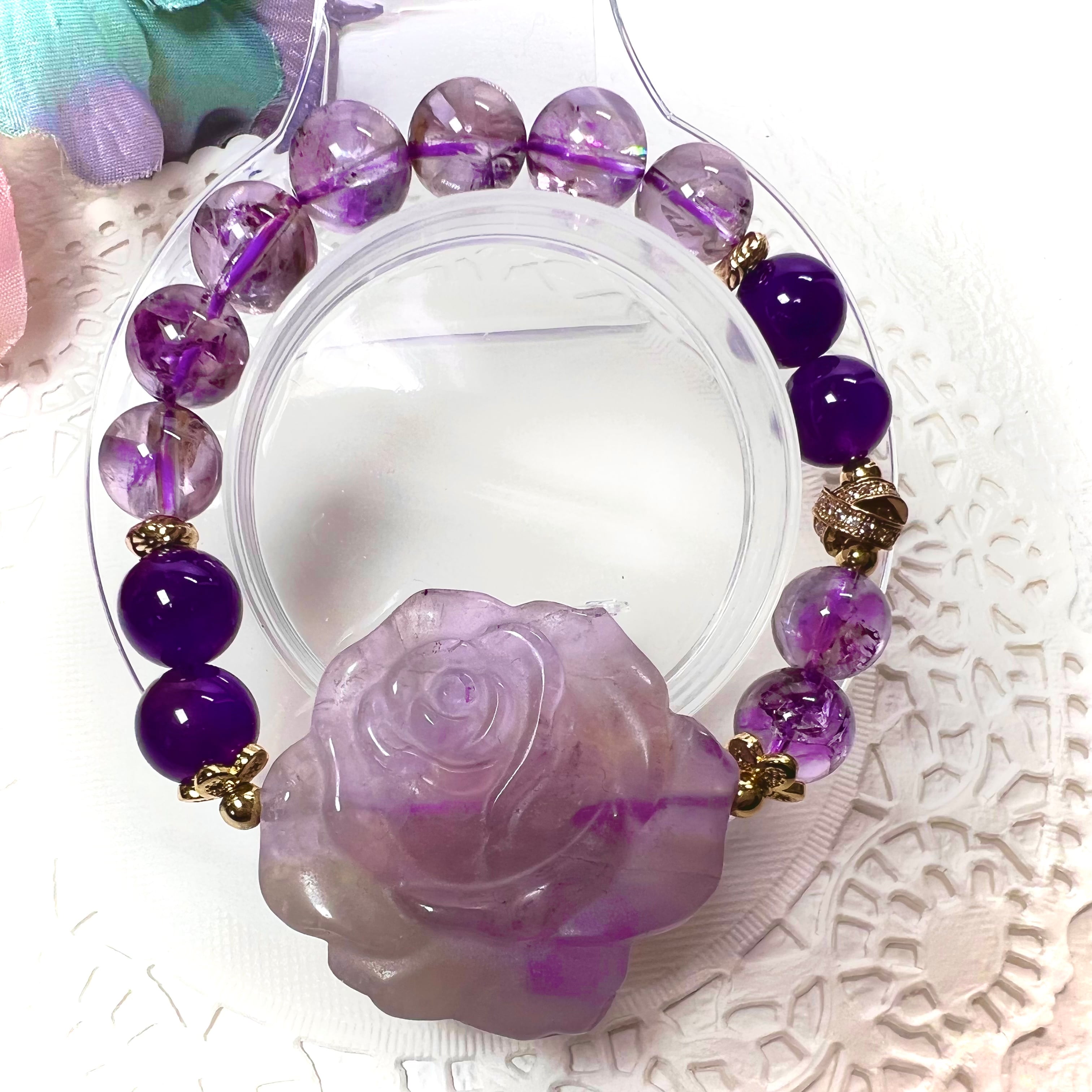 【アメシスト薔薇ブレスレット❁¨̮】♥送料無料♥天然石 パワーストーン