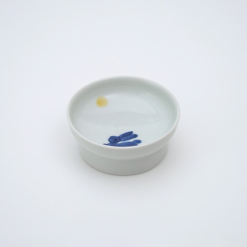染錦月兎紋8.5cm高台小皿