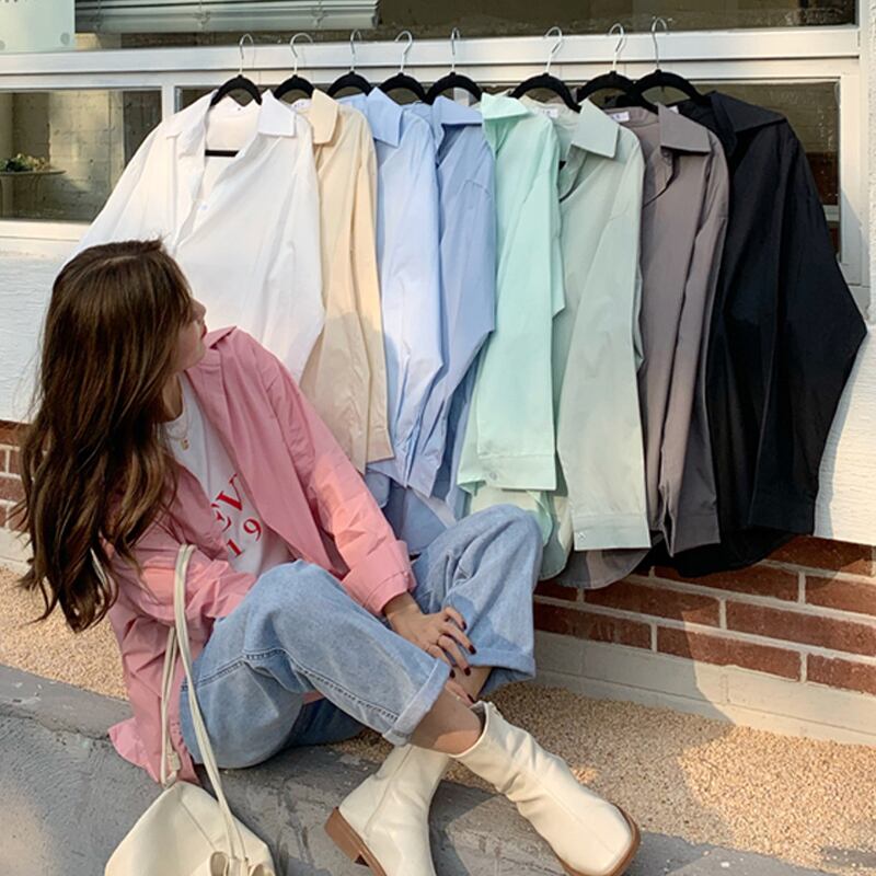 スプリングシャツ ジャケット スタイルルーズレディース ロング ピンク 春物 スーパーモール41248858313