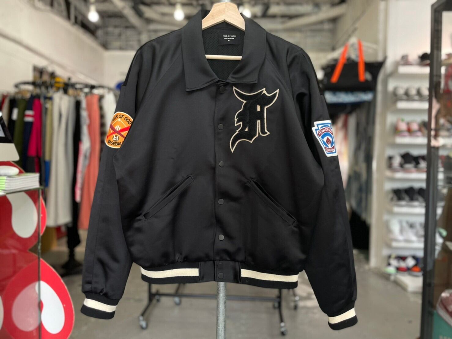 FEAR OF GOD FIFTH COLLECTION SATIN BASEBALL JACKET BLACK MEDIUM ...