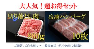 常陸牛【切り落とし800g】【冷凍ハンバーグ10枚】セット◆毎日の食卓に◆お歳暮◆ご贈答◆内祝い◆父の日母の日◆お誕生日祝い