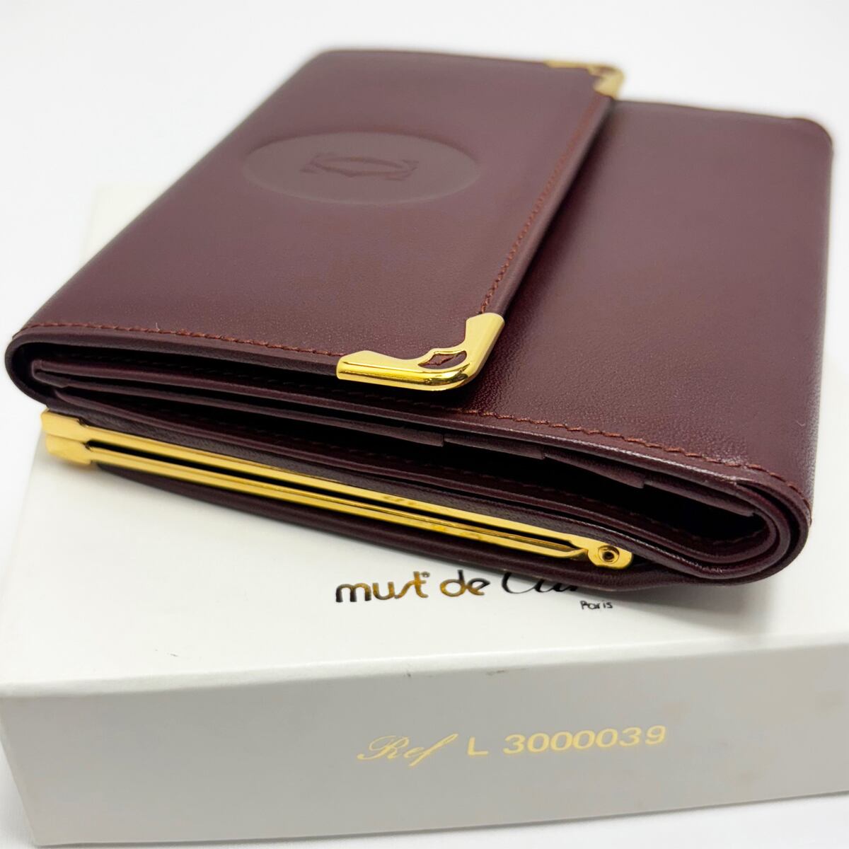中古】 カルティエ マストドゥカルティエ がま口 財布 ボルドー