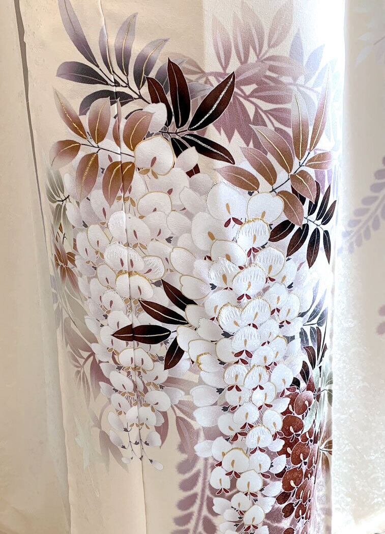 振袖 レンタル フルセット M〜Lサイズ ベージュ 藤の花 【KIMONO 振袖 レンタル フルセット M〜Lサイズ ベージュ 藤の花 【KIMONO