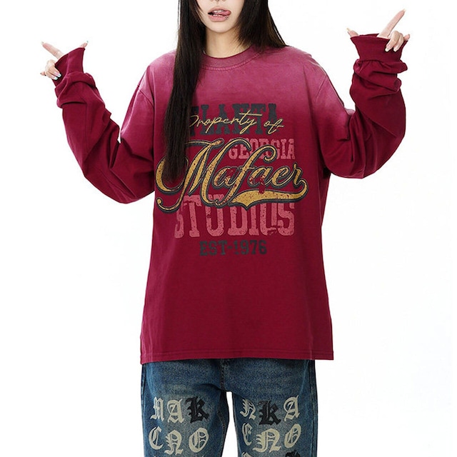 フェードカラーカレッジロングスリーブTシャツ 1col R02481