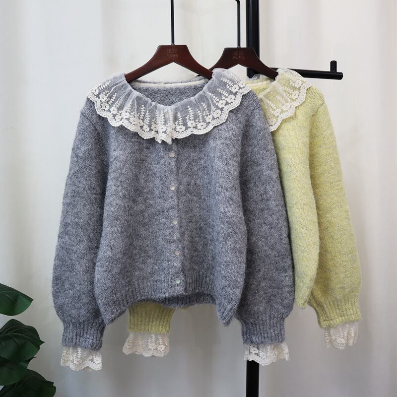 【outer】レース切り替えニットカーデ M25671