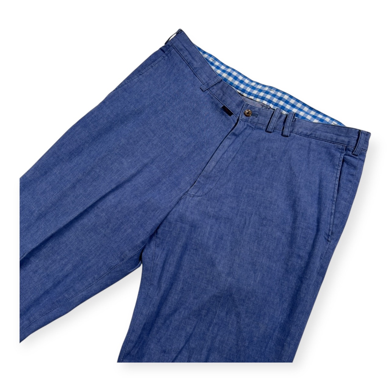 PAPAS パパス コットン リネン混 スラックスパンツ サイズ 50 L /ブルー系/麻混/ストレッチ/メンズ/日本製