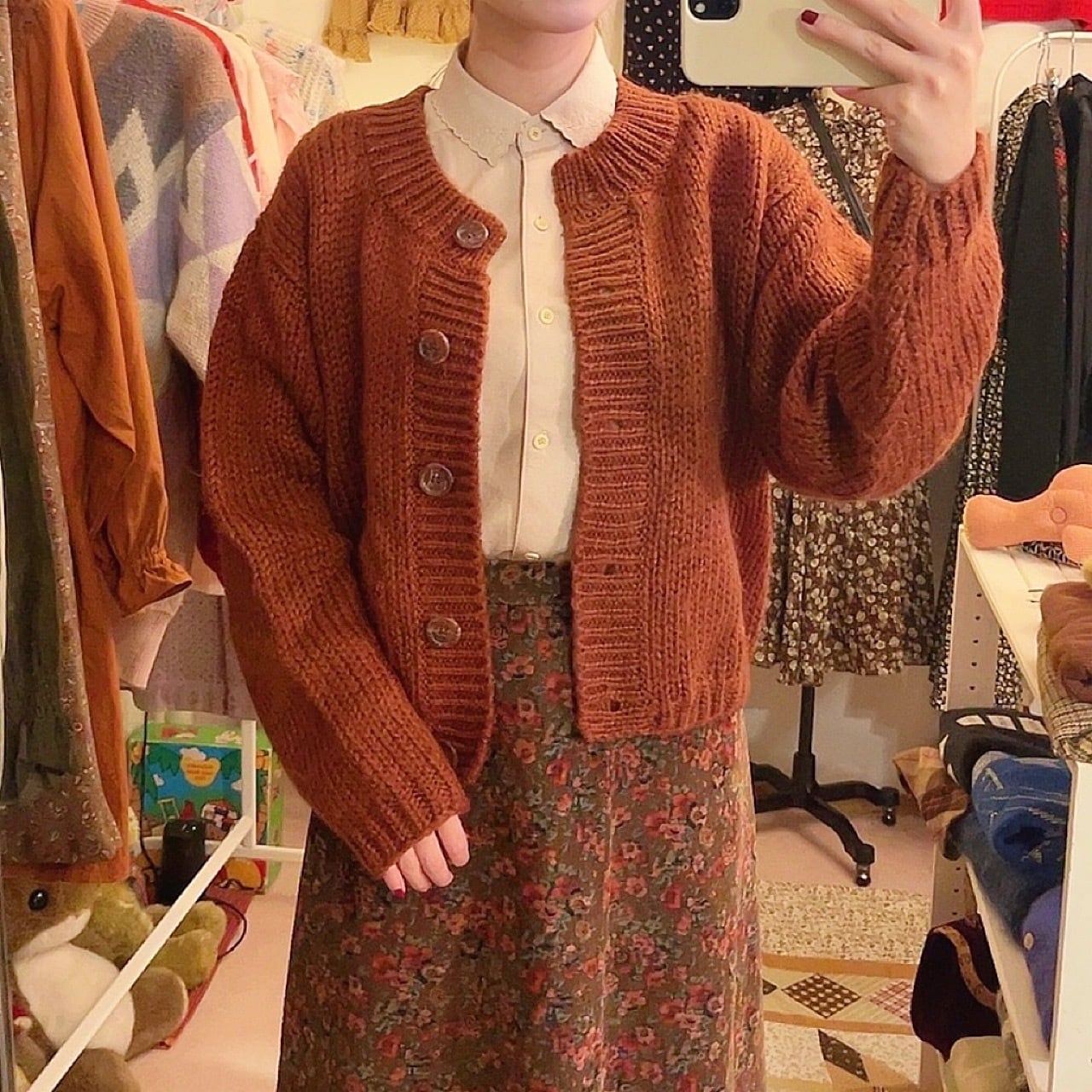 warm brown low gauge knit cardigan