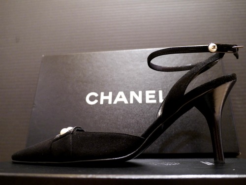 超美レア◆CHANELシャネル パールデザイン パンプス黒◆サンダル