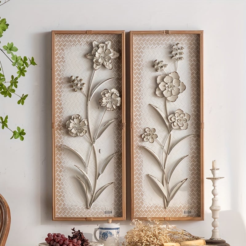 ウォールアート 花 2個セット アンティーク風 北欧 インテリア 壁掛け