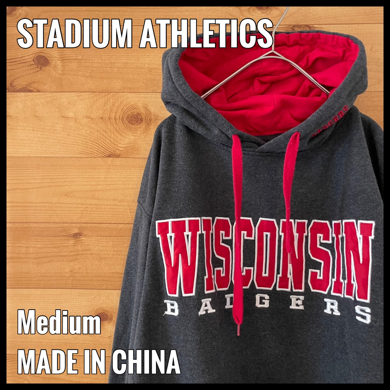 【STADIUM】カレッジ スウェット パーカー フーディ WISCONSIN BADGERS ウィスコンシン大学 M 刺繍 ロゴ フットボール US古着