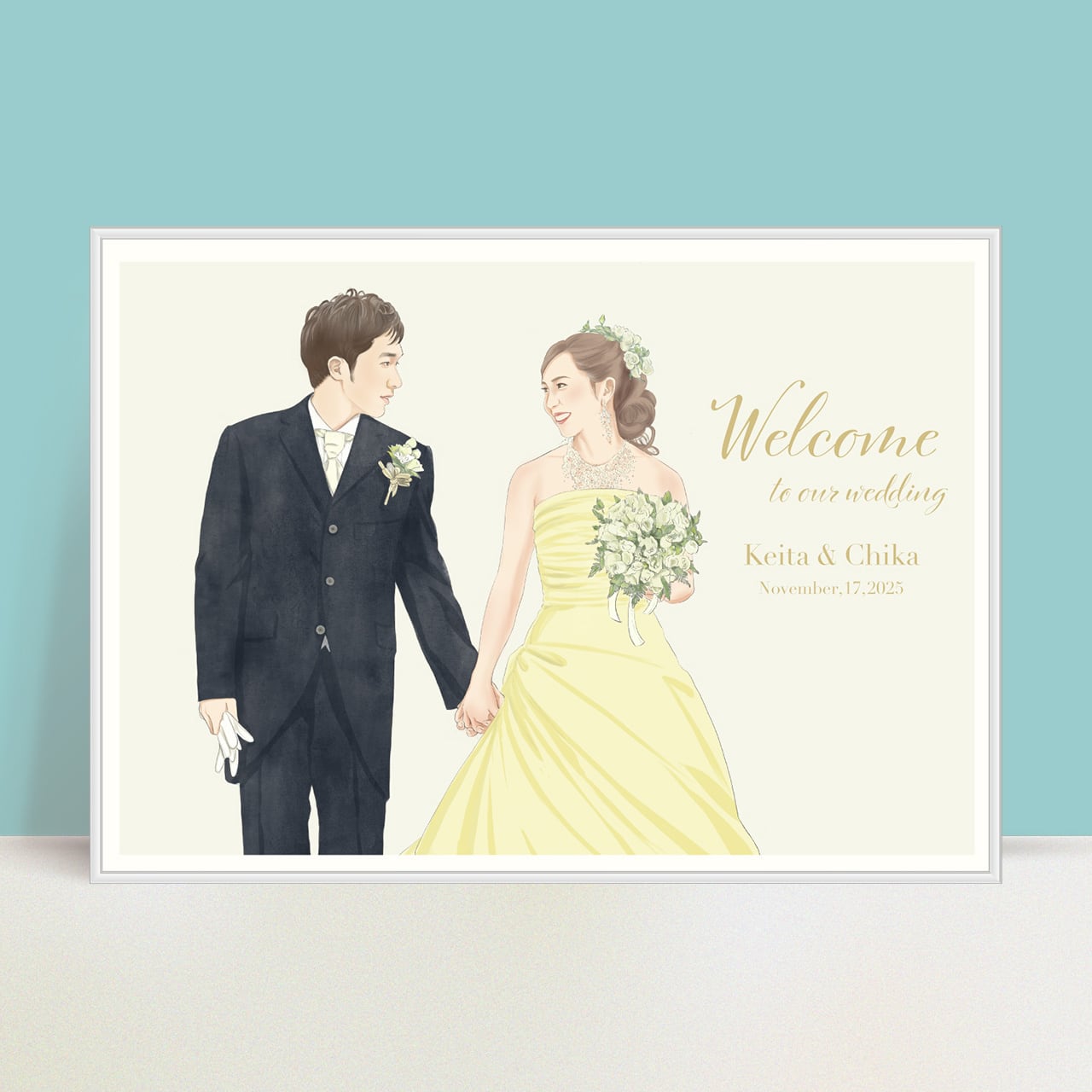 ウェルカムボード 似顔絵 水彩 クリア 結婚式 ウェディング 似顔絵 ウェルカムボード Koyori Illustration Lab