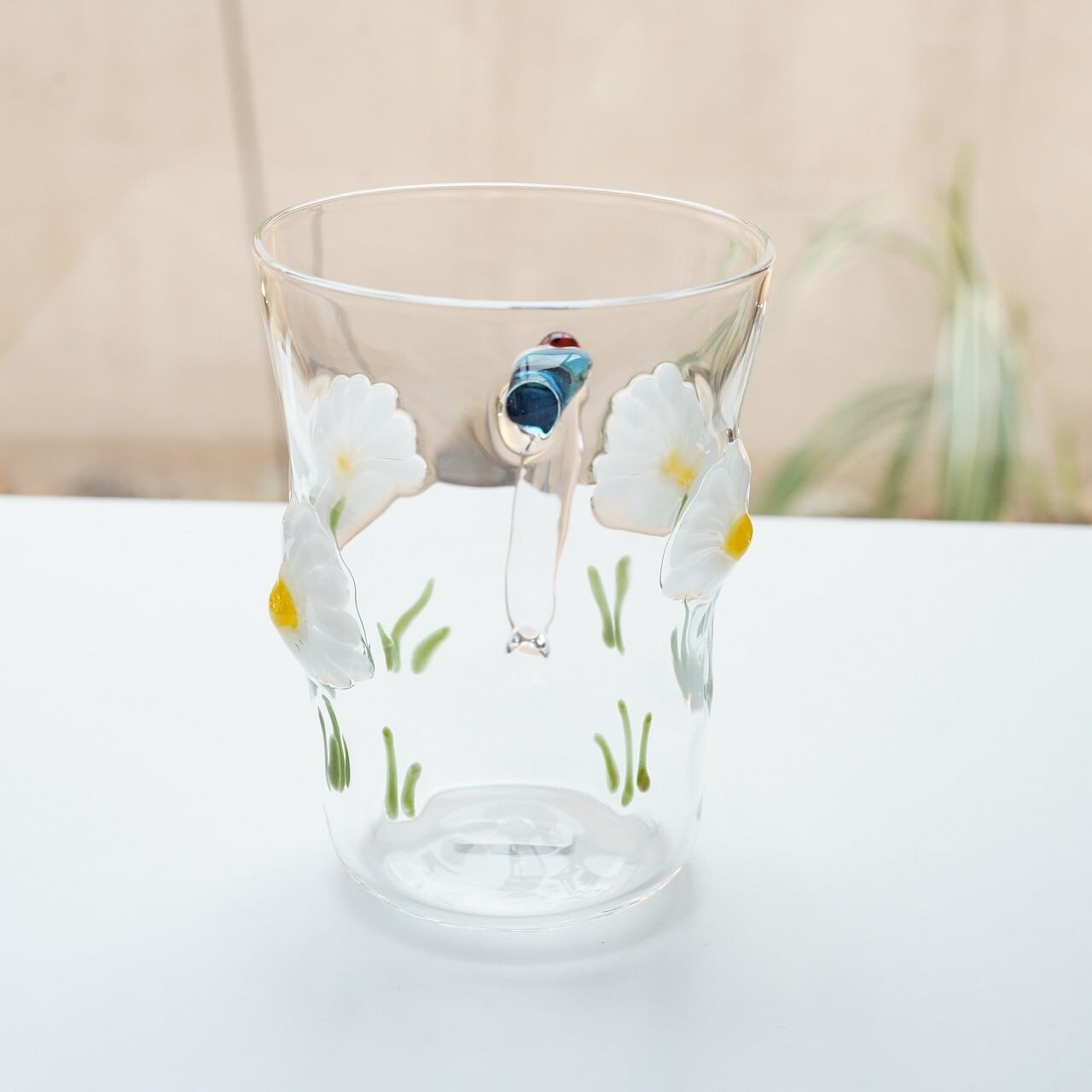 竹川久仁子】耐熱ガラス 花マグカップ 白 T-1-B | ろにせら ギャラリー