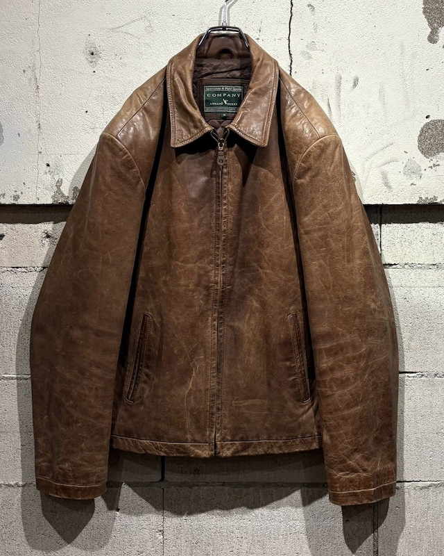 【Caka otto】Beautiful Aging Vintage Loose Zip Up Leather Jacket