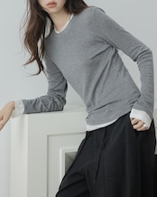 Simple fake layered long sleeve T-shirt T20056