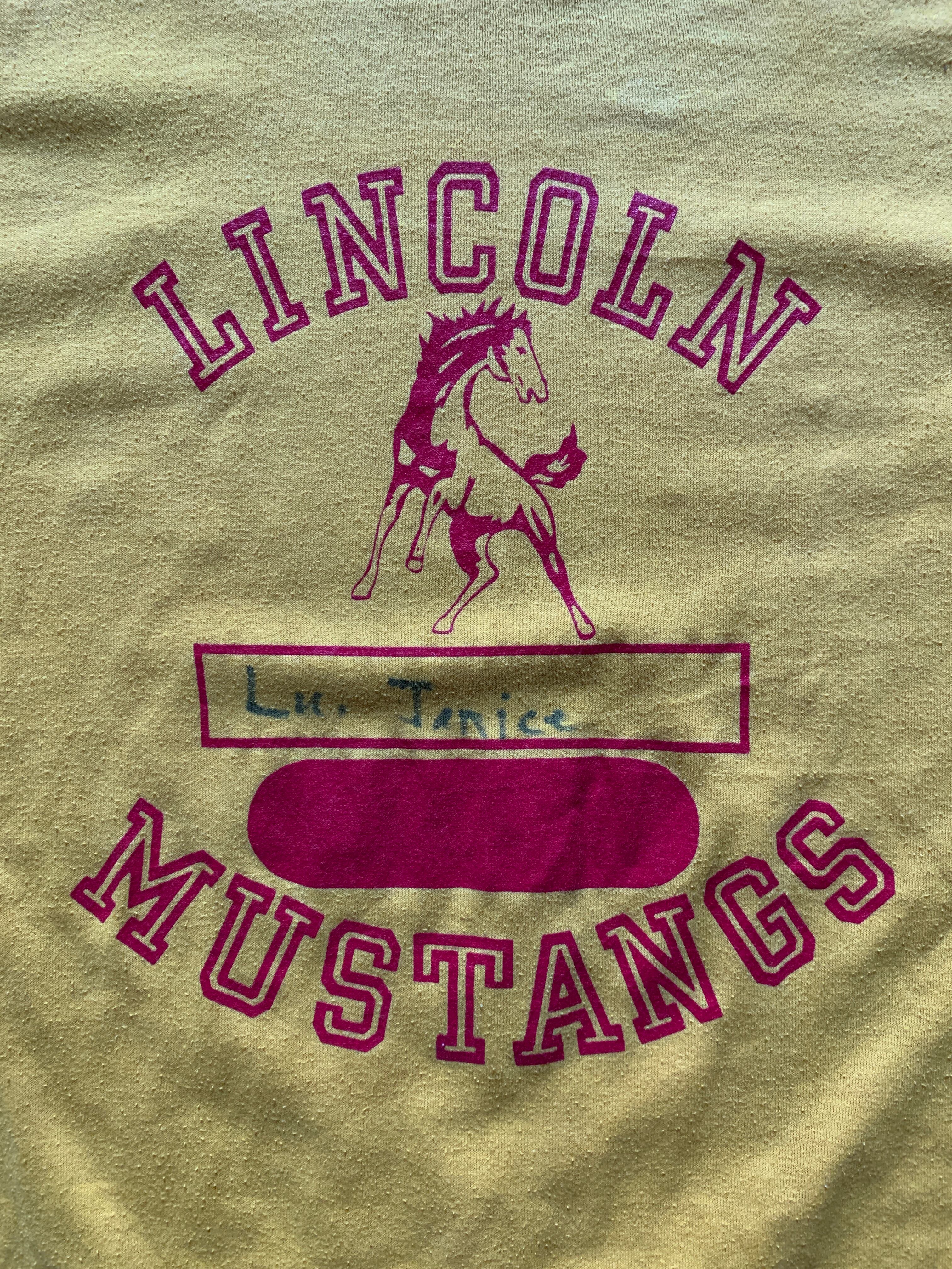 80's トリコタグ Champion ''LINCOLN'' リバーシブルTシャツ 黄X赤 表記(M) USA製