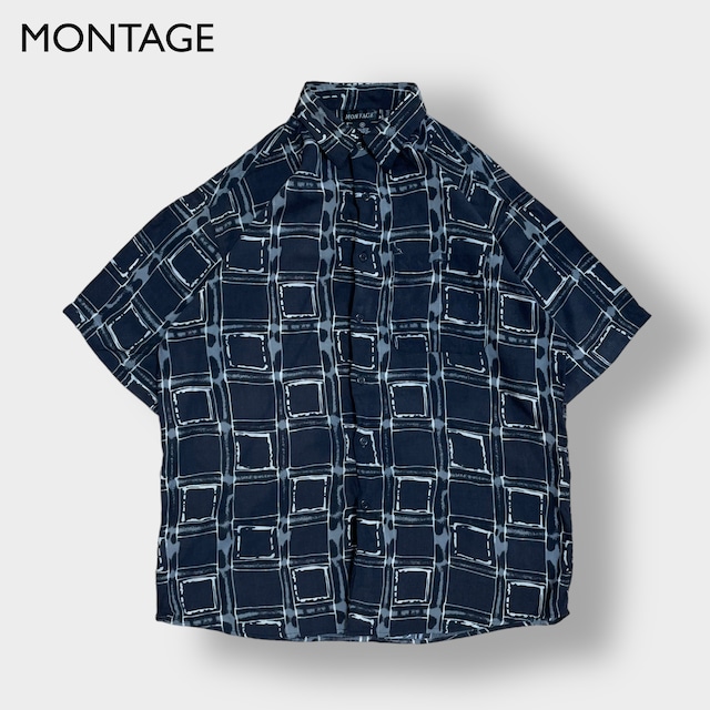 【MONTAGE】半袖シャツ 柄シャツ オールパターン 総柄 個性的 柄物 レーヨン ブロック モンタージュ US古着