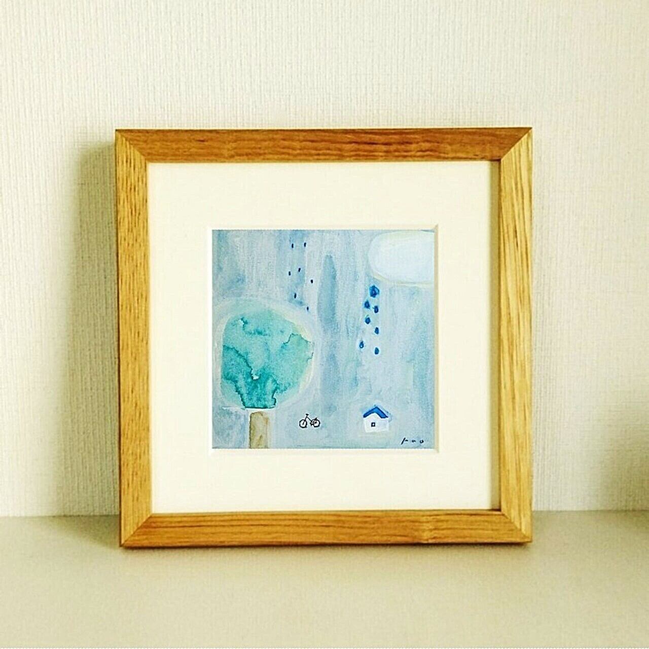 原画「流れ星」※木製額縁入り（18㎝角）イラスト・水彩・インテリア