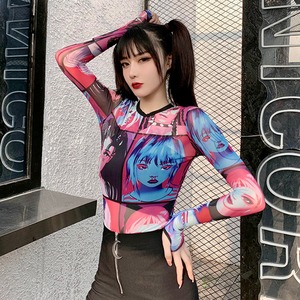 ✞✝✞ トップス ラウンドネックANIMEプリントロングTシャツ 大人女子☆ロング 長袖 ストリート ✞✝✞ ゴスロリ SM ミリ 甘ロリ クラロリ 和ロリ エレガント 黒ロリ 姫ロリ 華ロリ AA-AA70413442247
