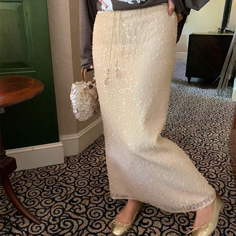 Sequin decorated long skirt 00483