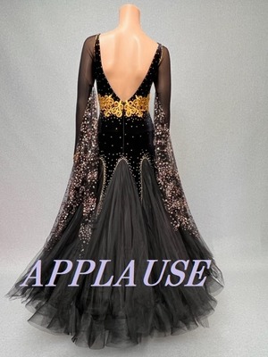 社交ダンス ドレス　スタンダード　モダンドレス　ブラックベロア　M～L　ST-22-30 　デモ・競技用ドレス　発表会衣装　パーティドレス　ワンピース　舞台衣装